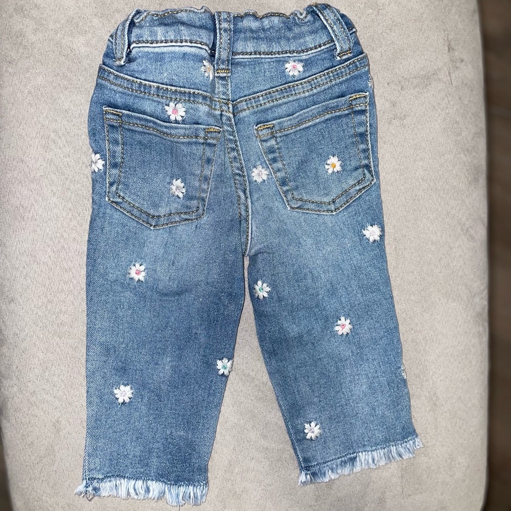 Flower print blue jeans